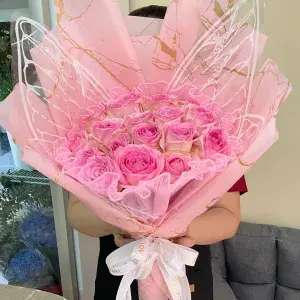 XL07ช่อผีเสื้อ สีชมพู หวานละมุน